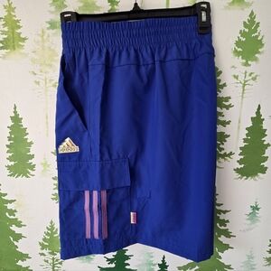 Adidas Blue Athletic Shorts with Pink Accents